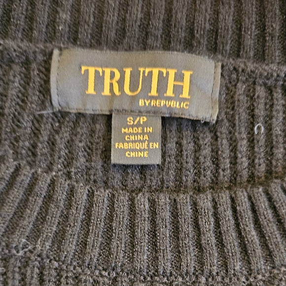 Sweater, small, color blocked cuffs and hem, black and white - Picture 2 of 2